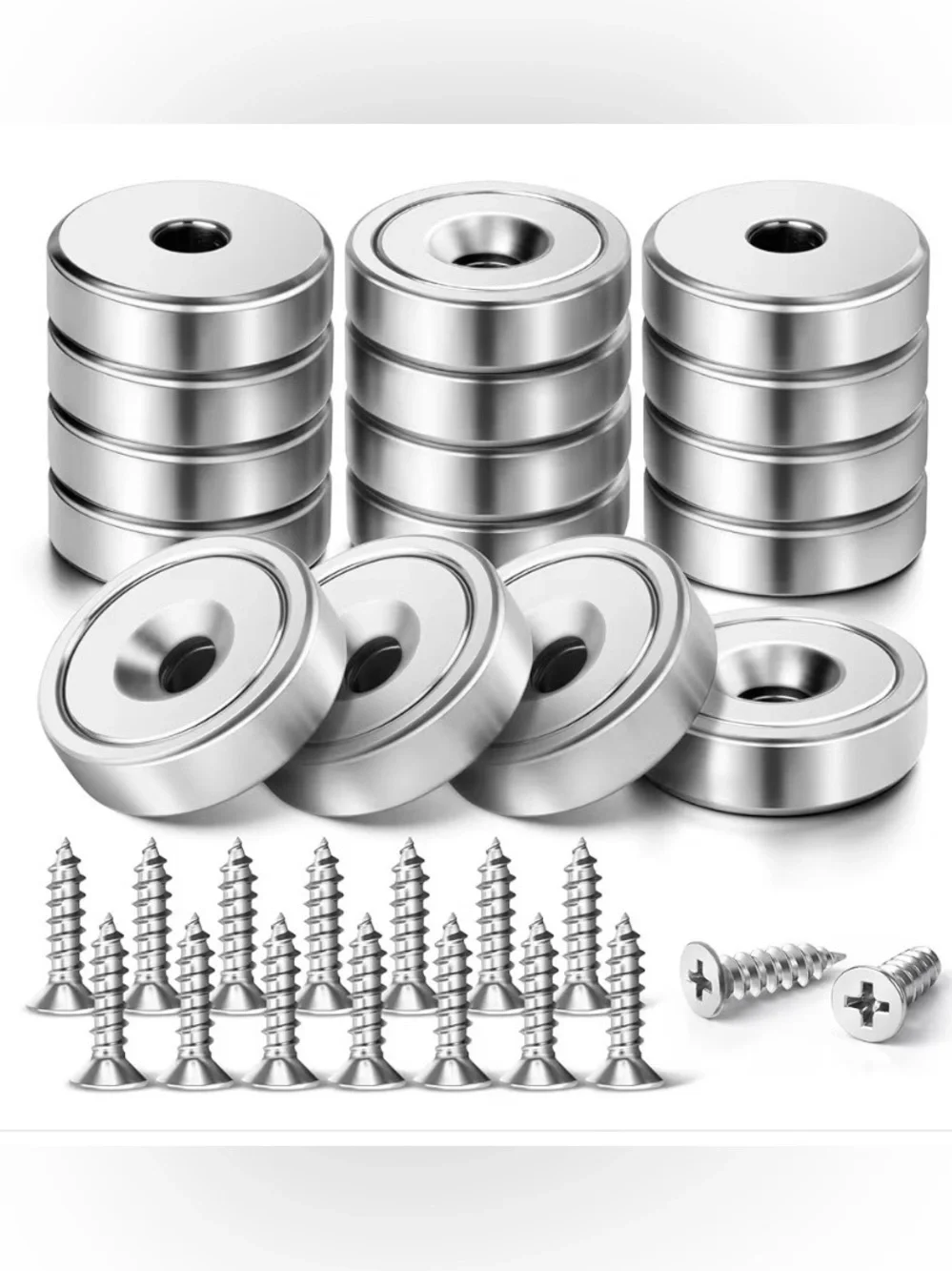 12 Pack Strong Cup Magnet with Screws, Countersunk Hole Magnets